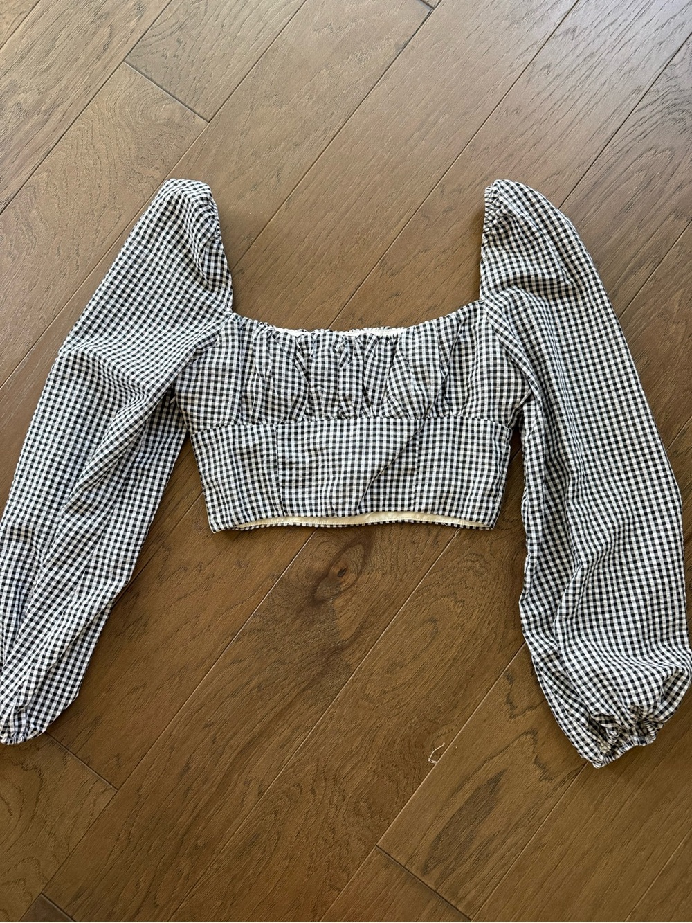 Princess Polly Gingham Puff-Sleeve Crop Top